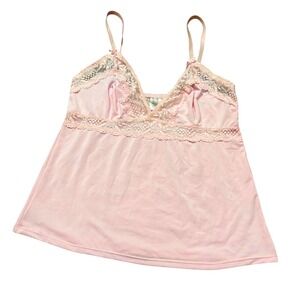 Y2K Style Pink Lace Trim Bow Babydoll Cami Tanktop Fairycore M